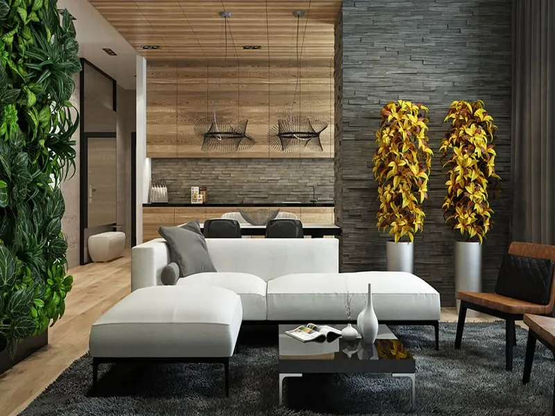 Стильное сочетание – дерево и камень